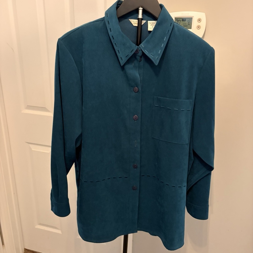 Vintage Kim Rogers Signature Petite Med Teal Blue Faux Suede Western Grandmacore